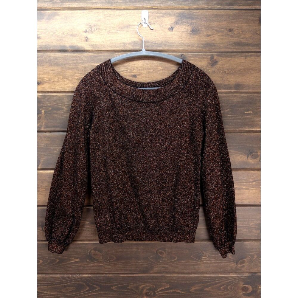 Boden Mabel Sparkle Sweater Black Copper Metallic Blouson Sleeves US 4 Small